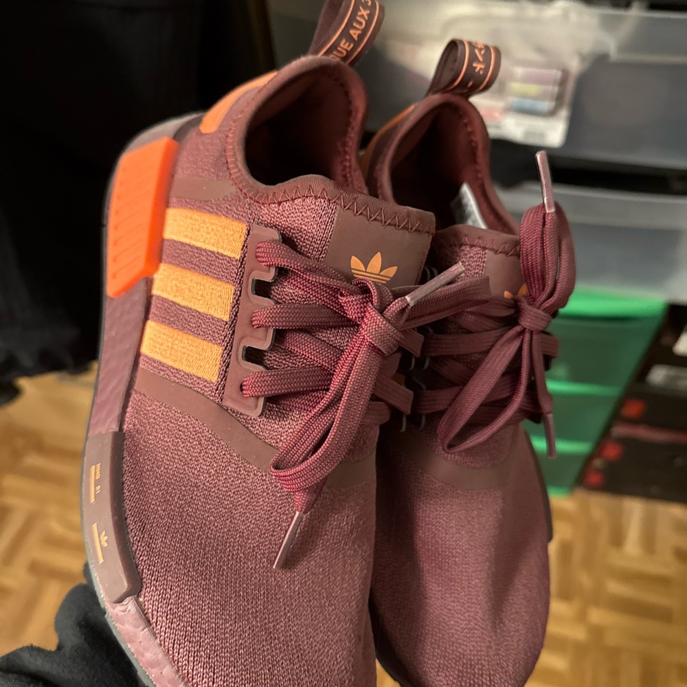 Adidas NMD Burgundy and Orange Athletic Shoes